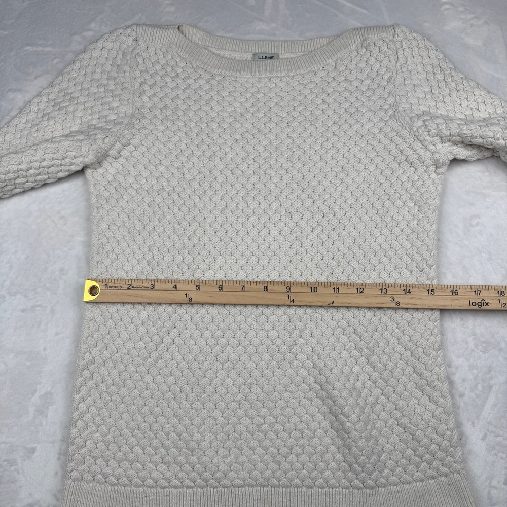 LL Bean Basketweave Knit Sweater Size S Boatneck Pullover Coastal Grandmother - Picture 7 of 10
